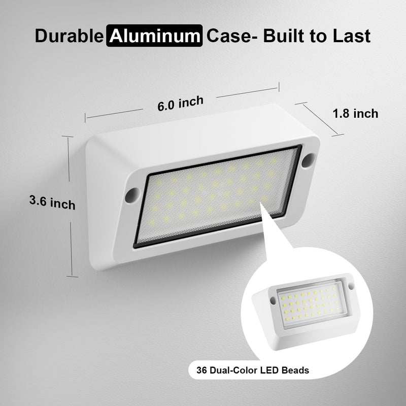 Safoner Aluminum RV LED Porch Light- Dual Color Switchable White & Amber, 1400LM Bright Outdoor Light, IP67 Waterproof 12-30V DC, for Campers, Trailers, Motorhomes (White Housing)- 1 Pack - Image 4